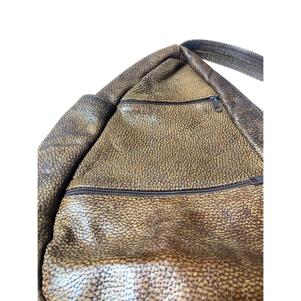 VTG Brown Pebbled Leather Teardrop Sling Bag Crossbody Backpack Multi-Pocket - Picture 7 of 12